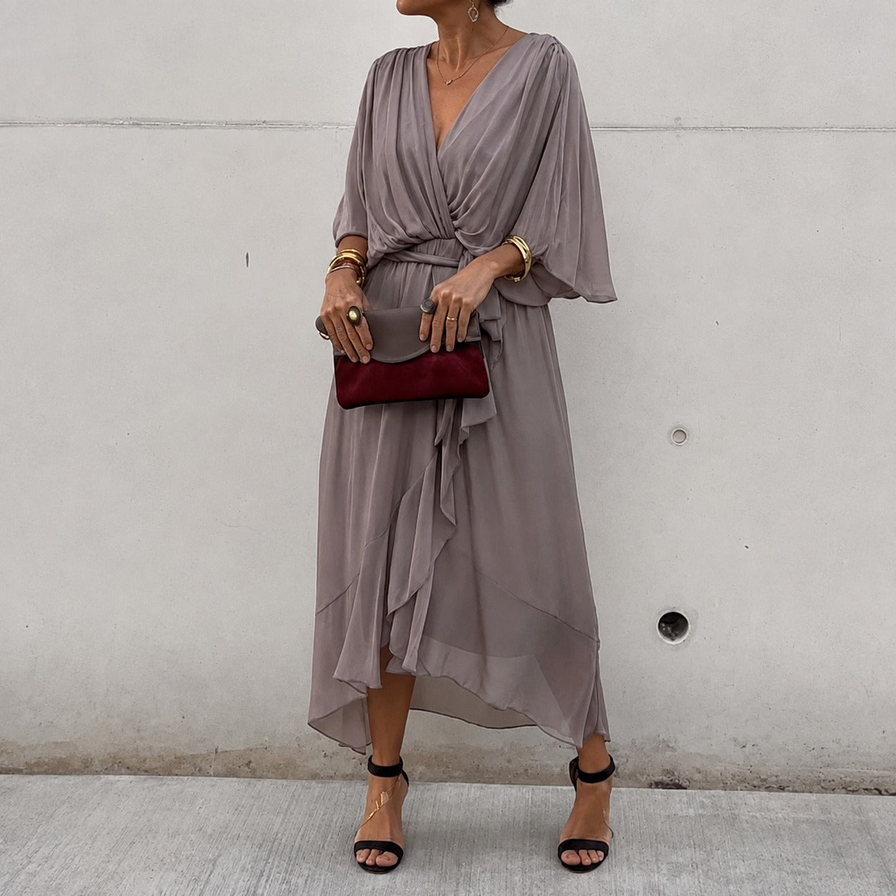 Loisa - Robe légère en chiffon avec col en V