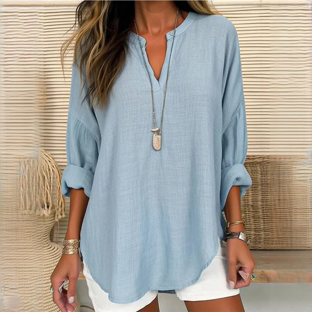Eliza - Blouse à manches longues décontractée avec col en V
