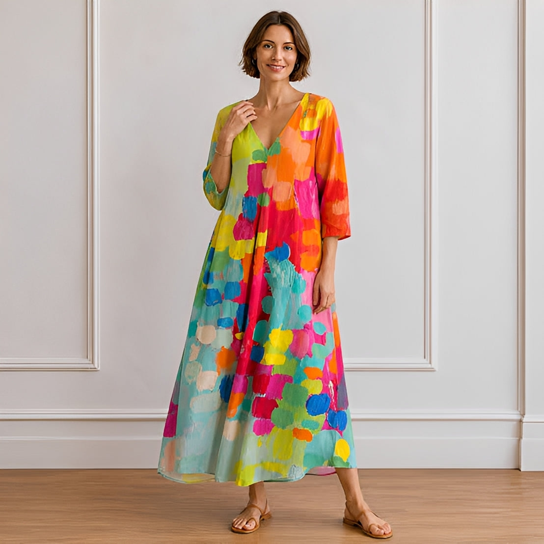 Alina - Robe midi oversize avec col en V