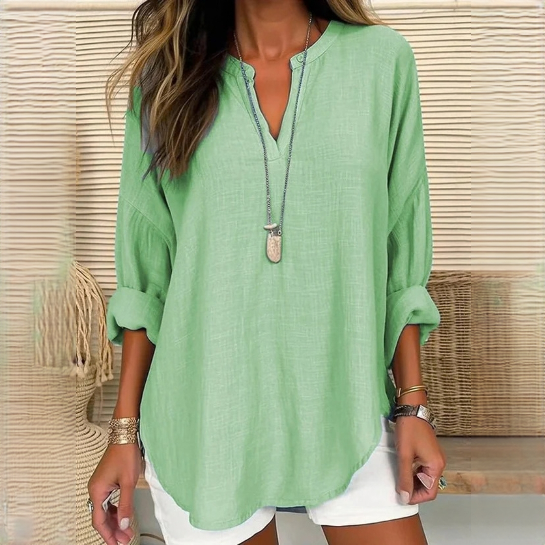 Eliza - Blouse à manches longues décontractée avec col en V
