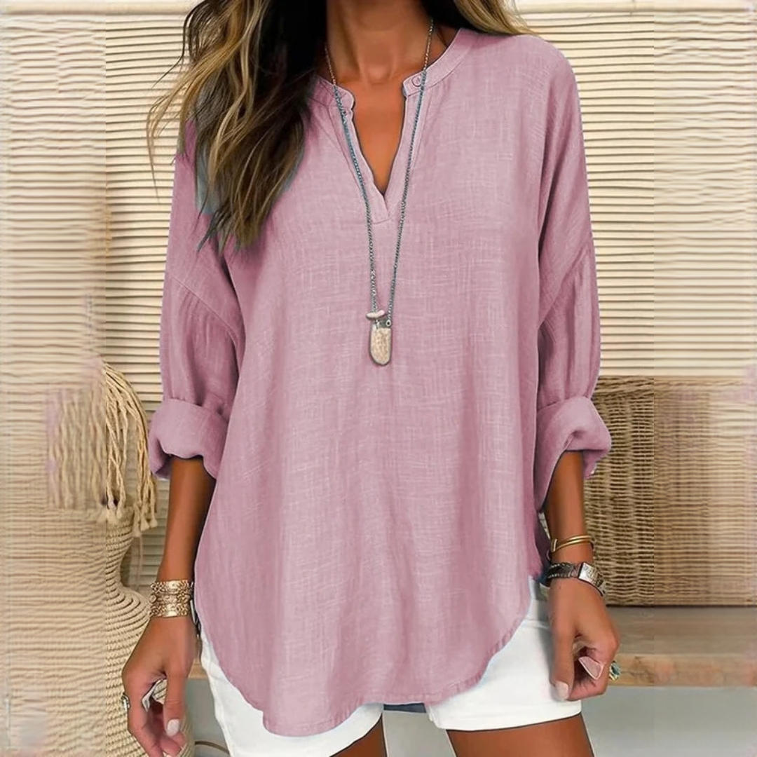 Eliza - Blouse à manches longues décontractée avec col en V