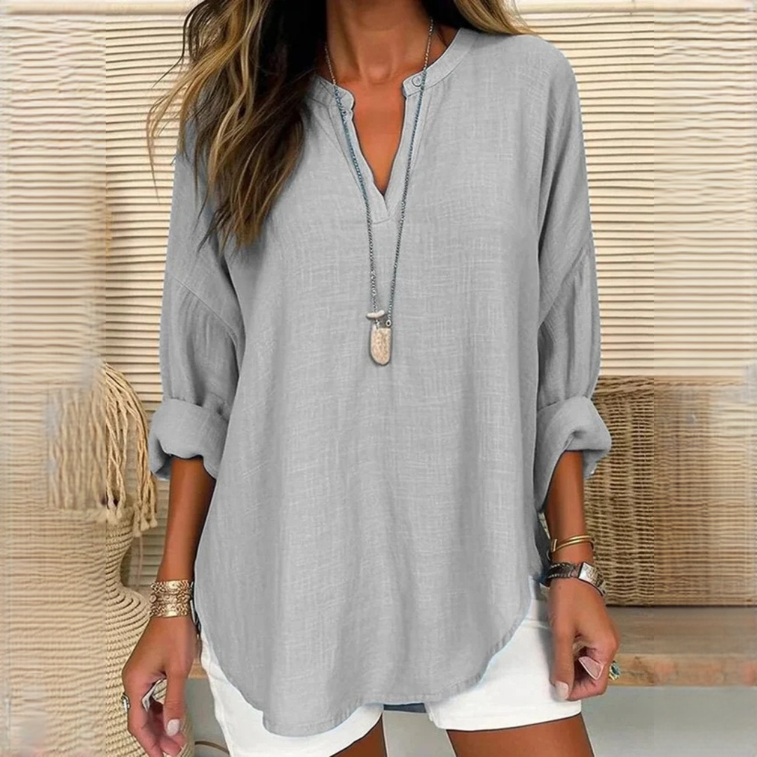 Eliza - Blouse à manches longues décontractée avec col en V
