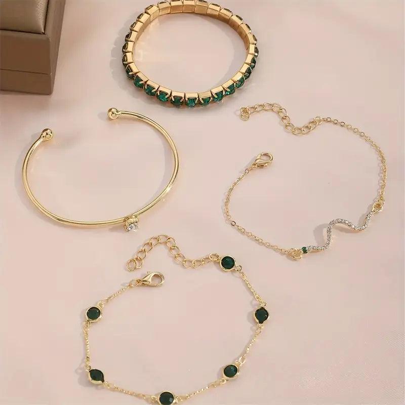 Camille – Ensemble de bracelets élégants avec pierres vertes
