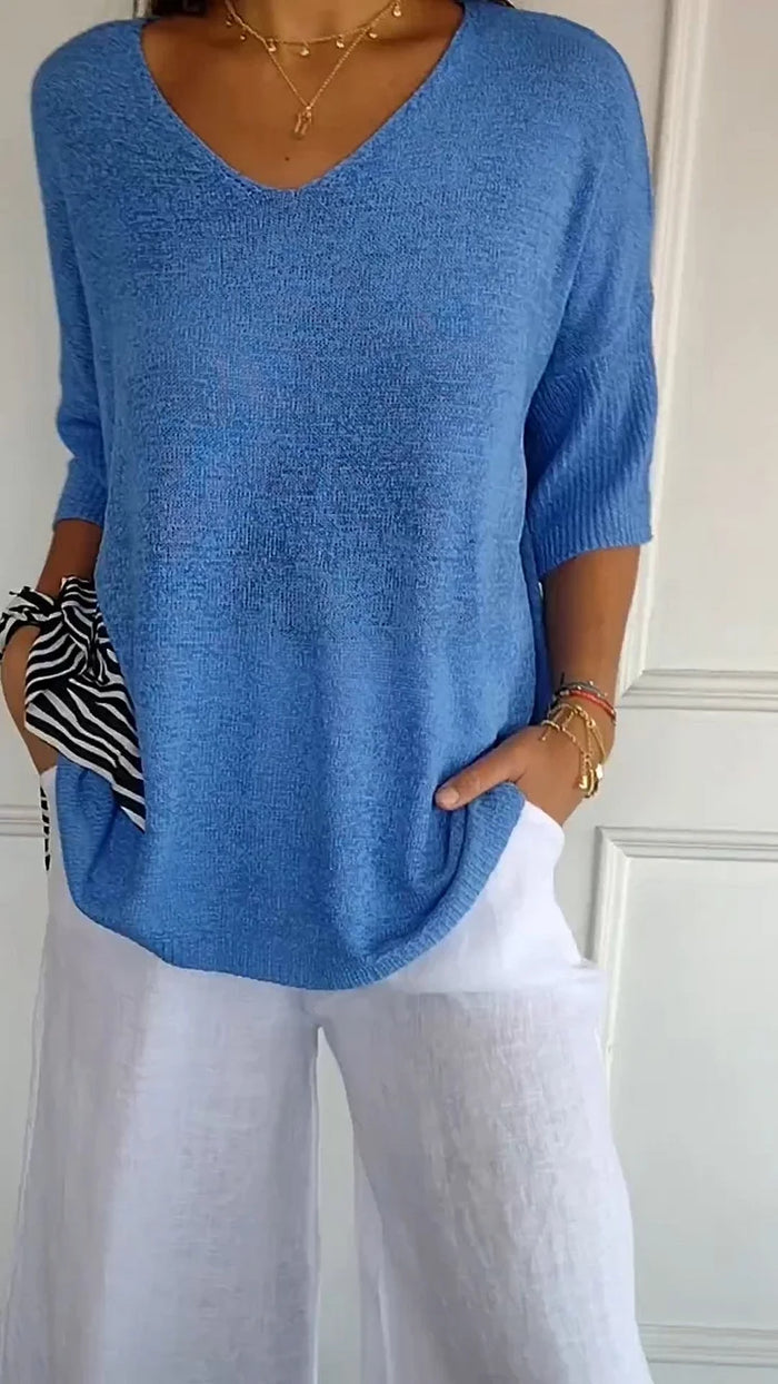 Zena - Pull léger en maille avec encolure en V pour femmes