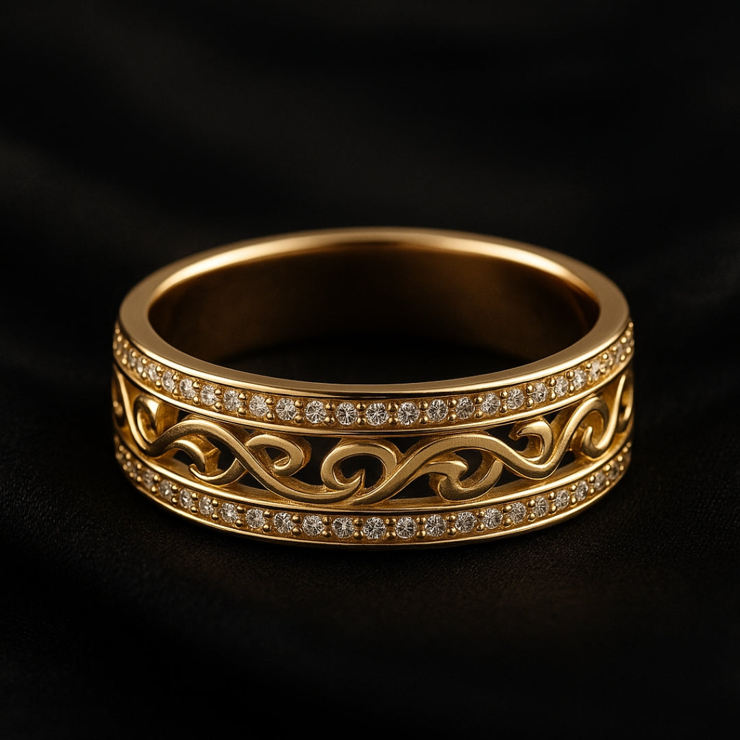 Jevy – Bague dorée large avec des creux