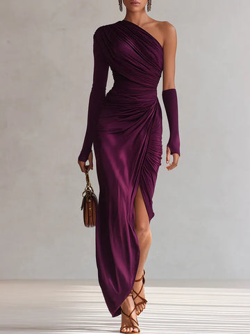 Seraphine – Robe Maxi Asymétrique à Drapés Structurés