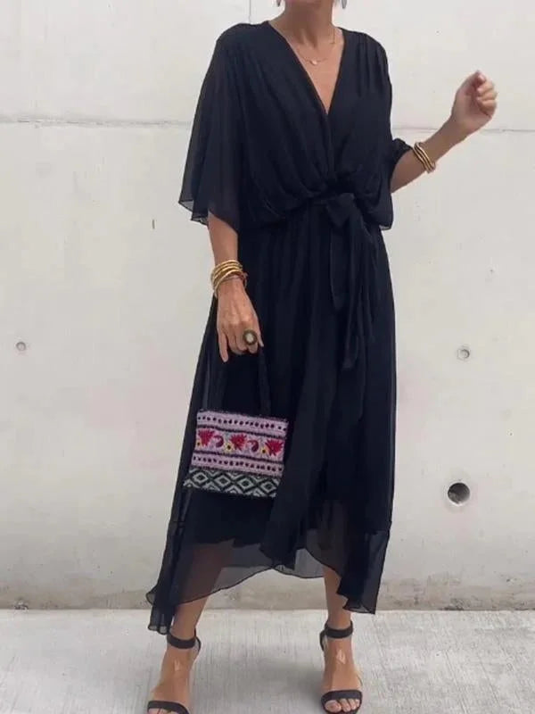 Loisa - Robe élégante en chiffon avec décolleté en V
