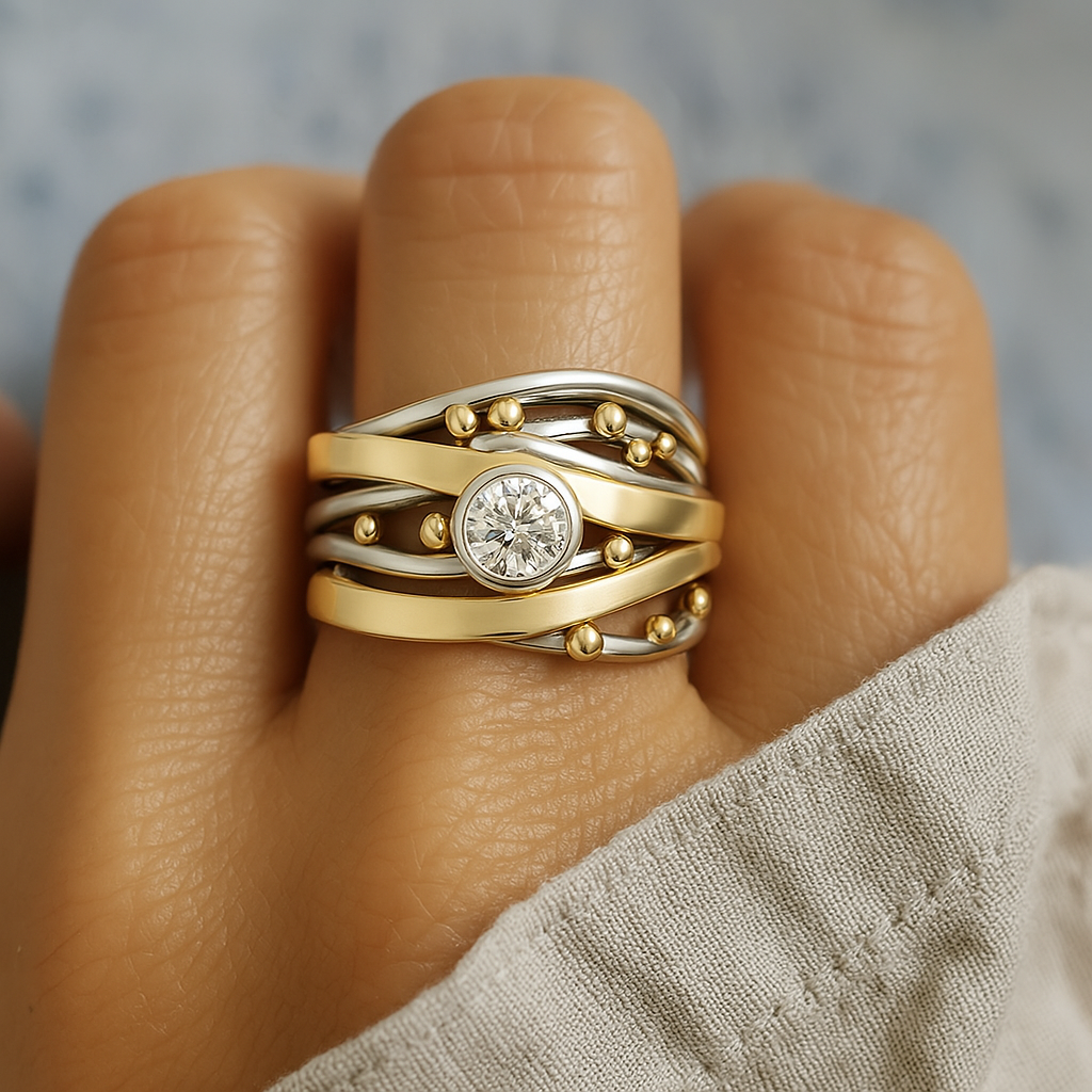 Dalia – Bague vintage dorée avec zirconia sertie
