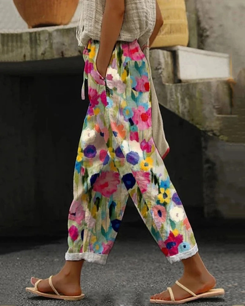Selma – Pantalon large à motifs floraux stylisés