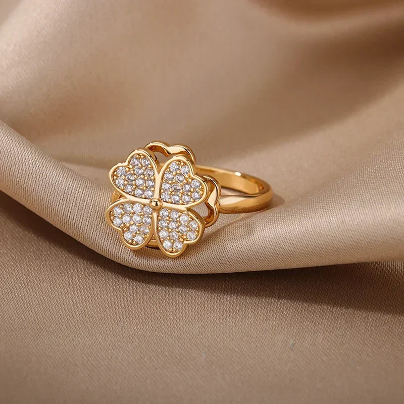 Dazel – Bague Tournante Antistress de Trèfle à Quatre Feuilles