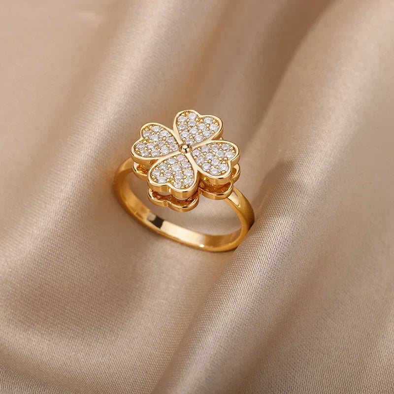 Dazel – Bague Tournante Antistress de Trèfle à Quatre Feuilles