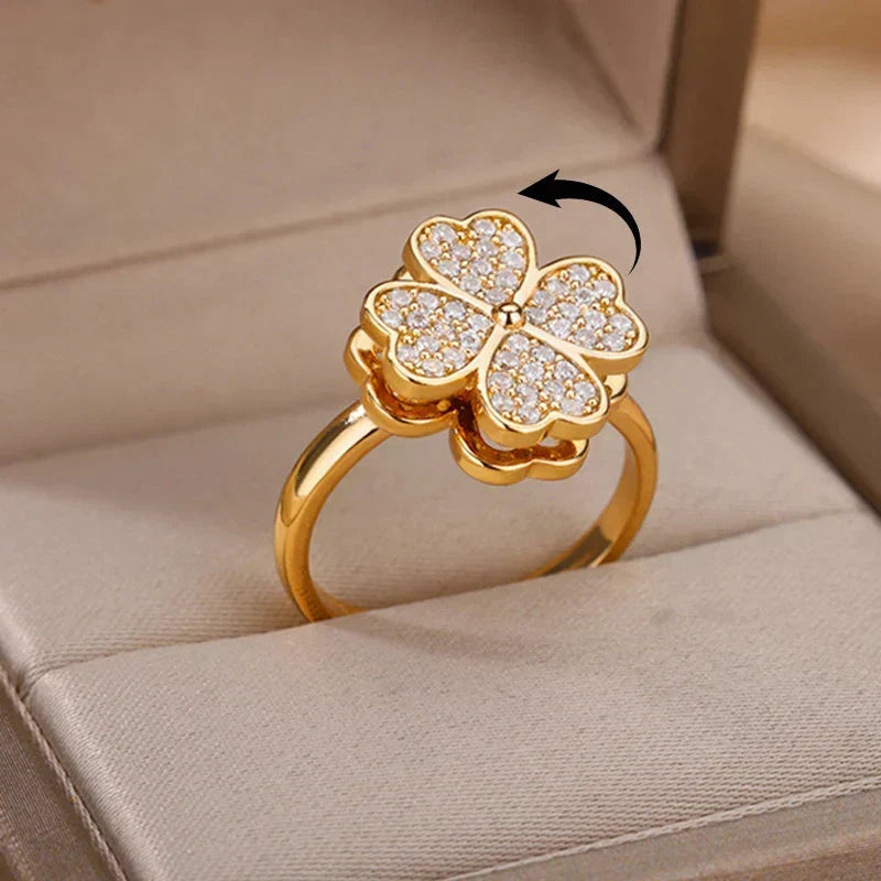Dazel – Bague Tournante Antistress de Trèfle à Quatre Feuilles