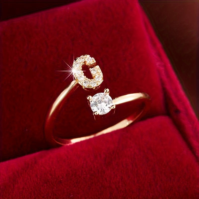 Nova – Bague ouverte moderne avec initiale et zircon