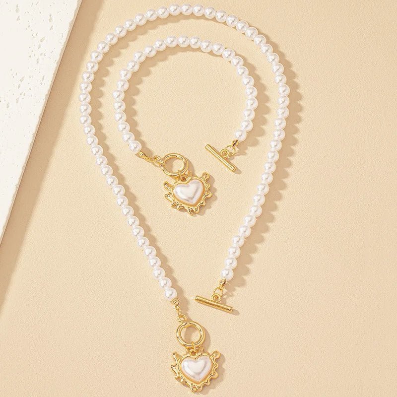 Lara – Ensemble de collier et bracelet Cœur Perlé