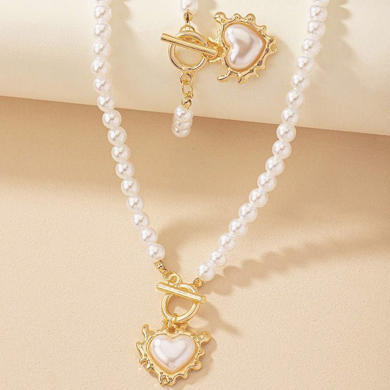 Lara – Ensemble de collier et bracelet Cœur Perlé