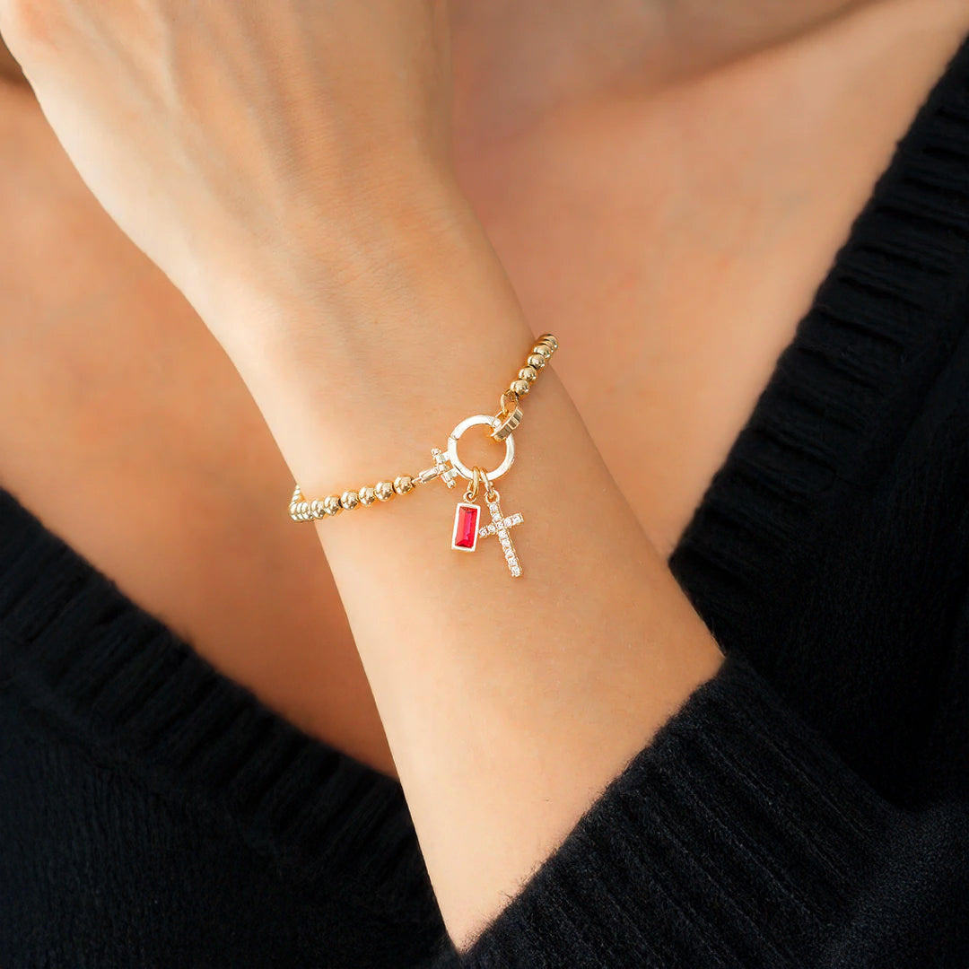 Eli – Bracelet de pierre de naissance avec pendentif en croix