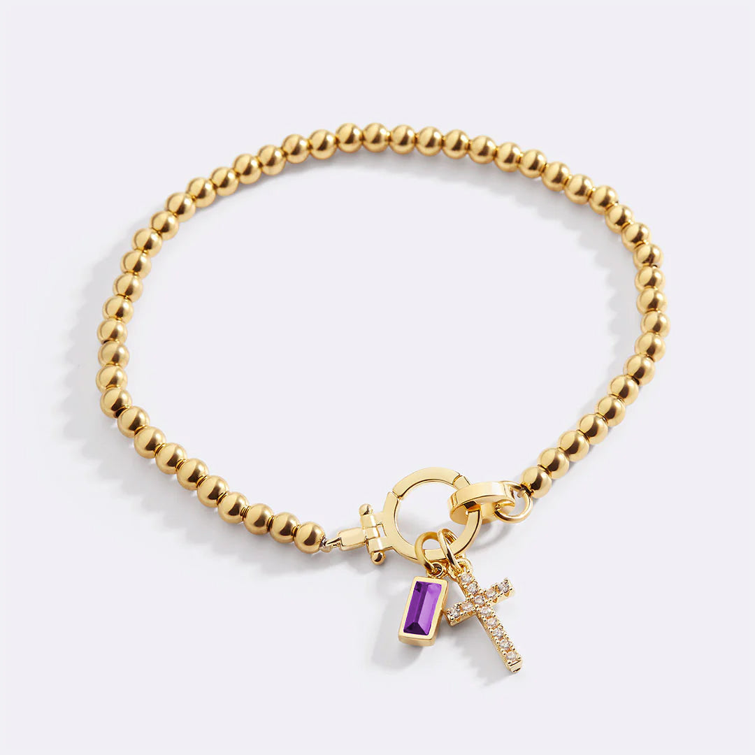 Eli – Bracelet de pierre de naissance avec pendentif en croix