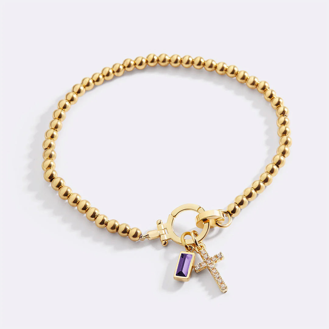 Eli – Bracelet de pierre de naissance avec pendentif en croix