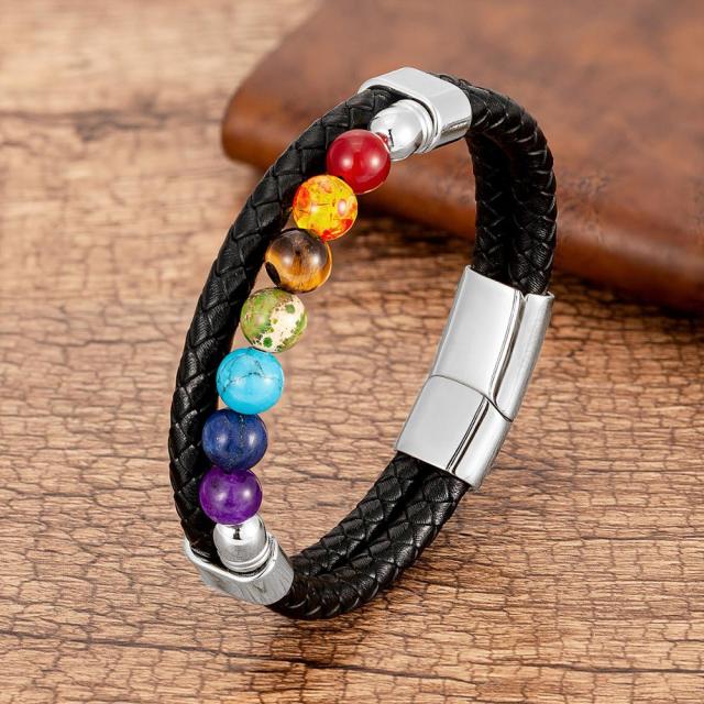 Zenaro – Bracelet en cuir équilibre 7 chakras