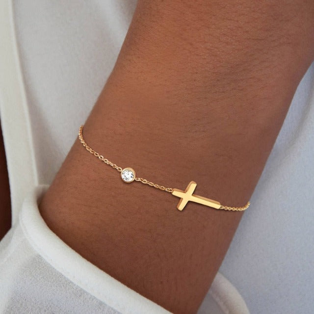 Althea – Bracelet avec croix pour dames en or et argent