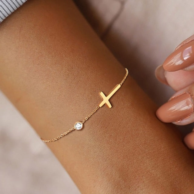 Althea – Bracelet avec croix pour dames en or et argent