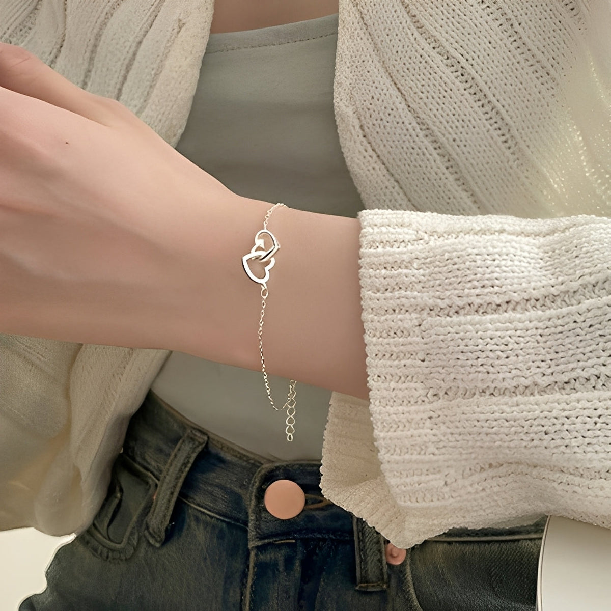 Amara – Bracelet amulette avec double cœur