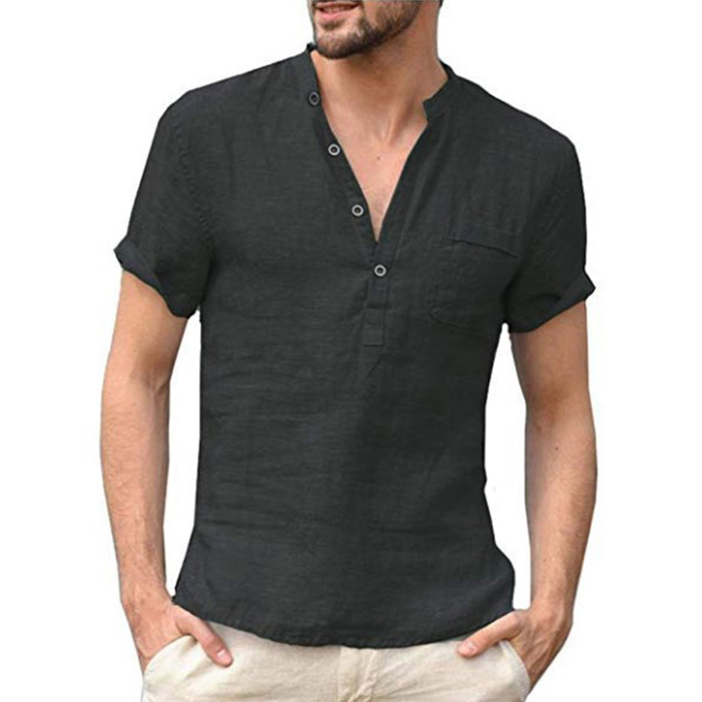 Korbin - Chemise pour homme en lin, légère et à manches courtes