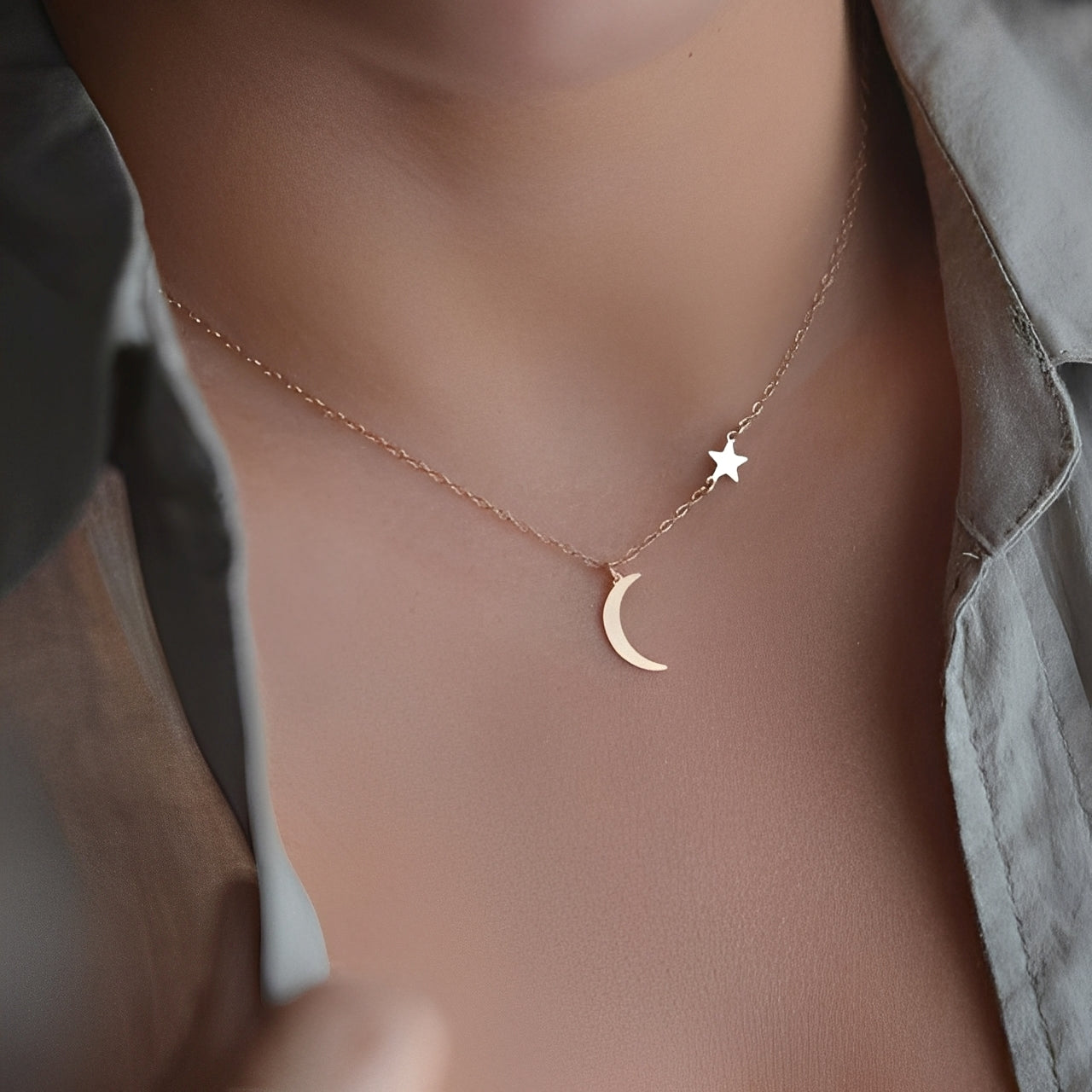 Lunaria – Collier Étoile et Lune Poétique