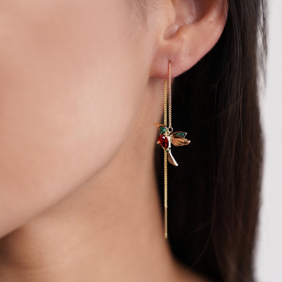Lunara – Boucles d'oreilles Colibri avec Franges en Cristal
