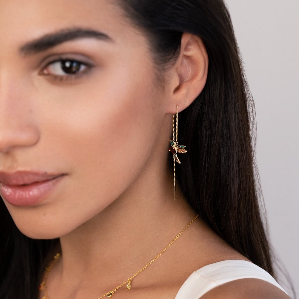 Lunara – Boucles d'oreilles Colibri avec Franges en Cristal