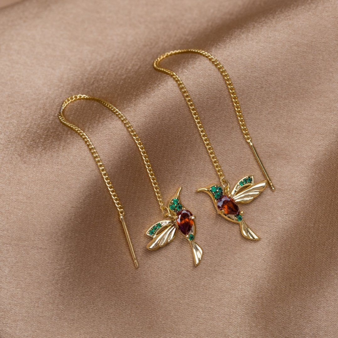 Lunara – Boucles d'oreilles Colibri avec Franges en Cristal