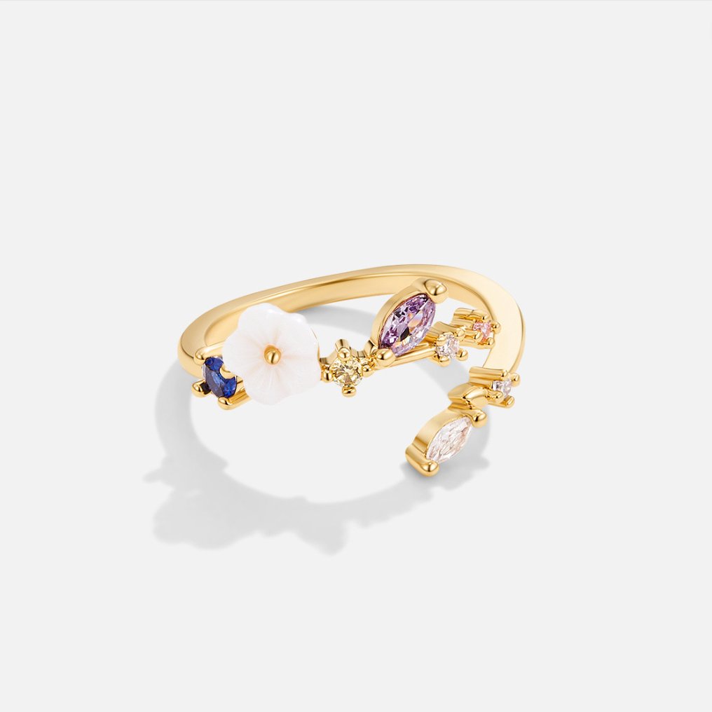 Leah - Bague en Or avec Fleurs en Cristal Blanc