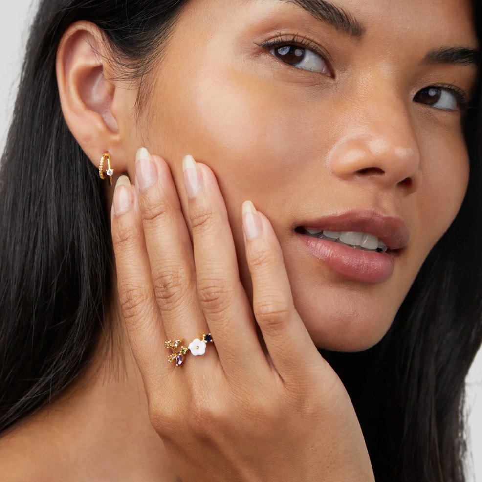 Leah - Bague en Or avec Fleurs en Cristal Blanc
