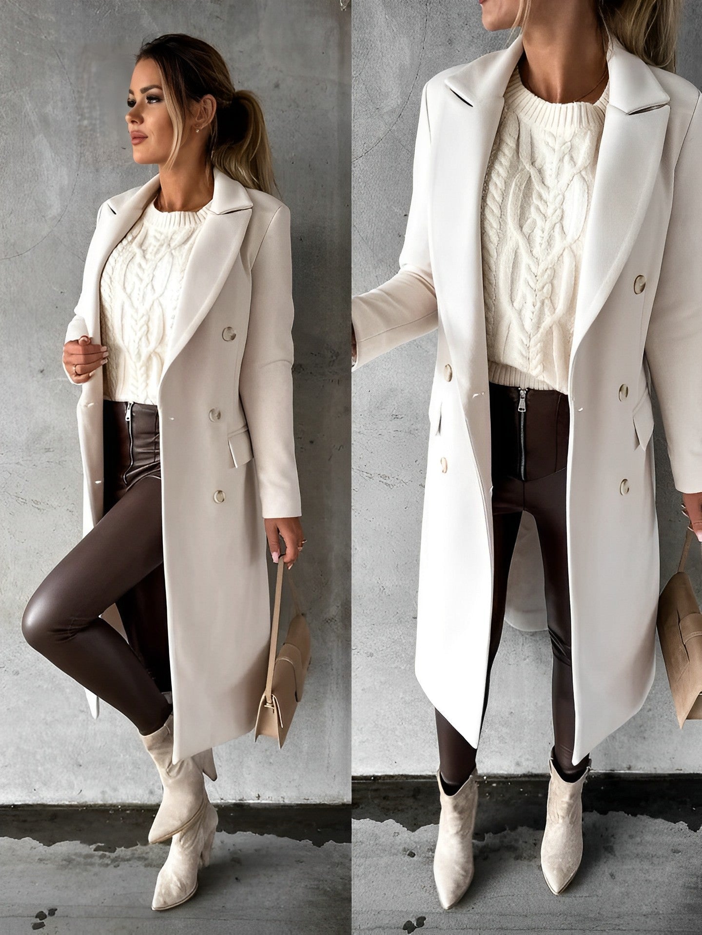 Gadie Bella - Élégant manteau long en laine à double boutonnage