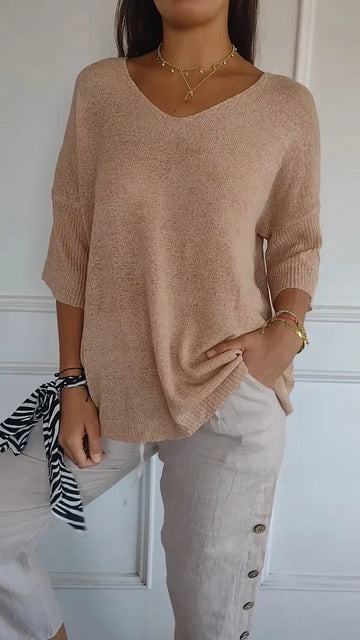 Zena - Pull léger en maille avec encolure en V pour femmes