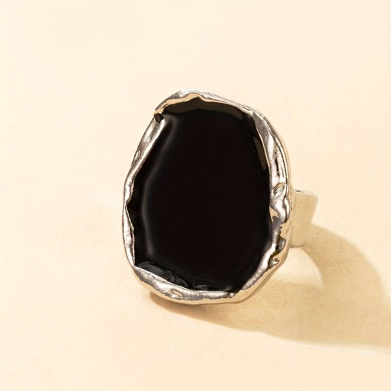 Bague vintage de pierre noire surdimensionnée - Bague noire vintage exagérée