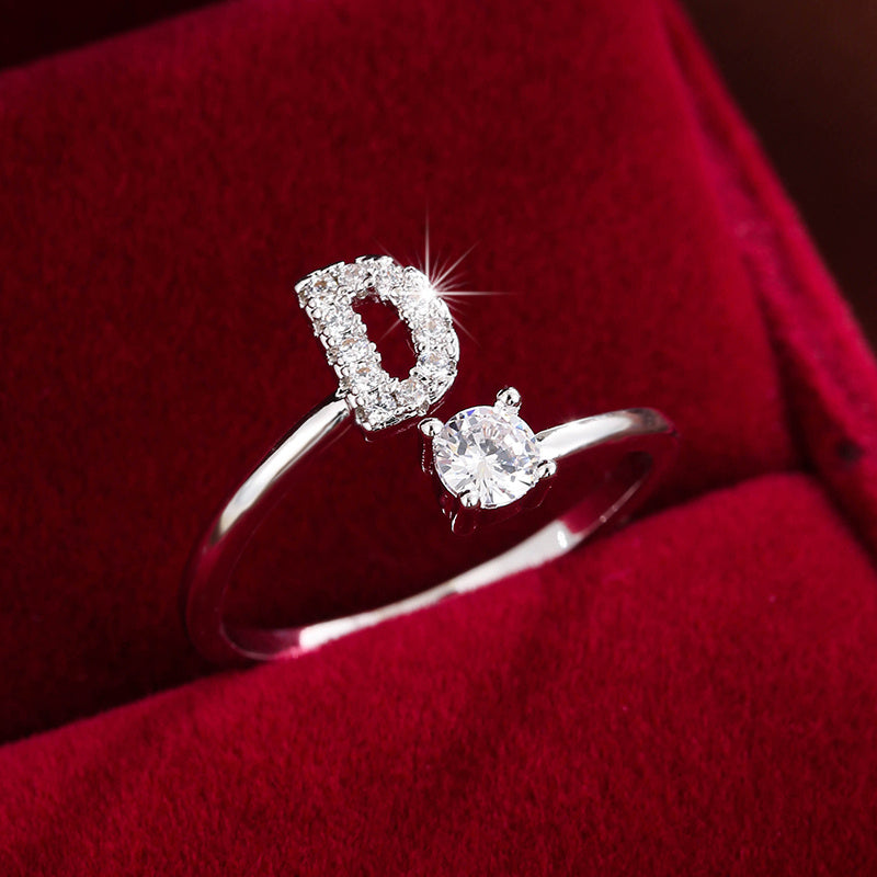 Nova – Bague ouverte moderne avec initiale et zircon