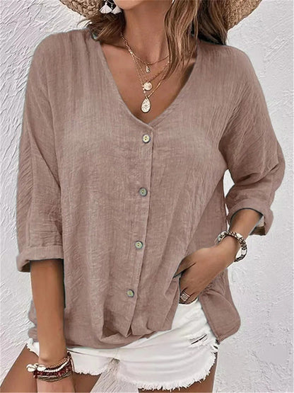 Fayo - Handy blouse with V-neck and buttons
