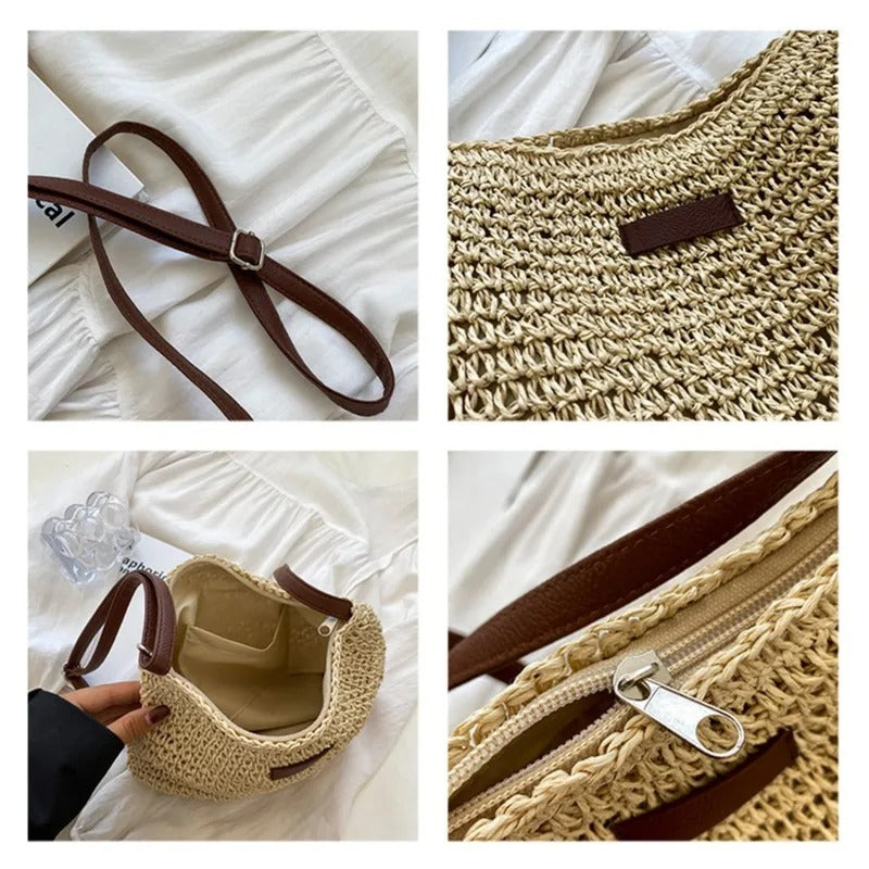 Camille – Sac Tressé Chic aux Tons Neutres