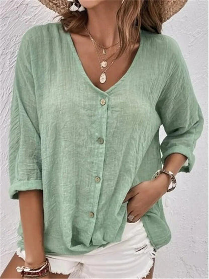 Fayo - Handy blouse with V-neck and buttons