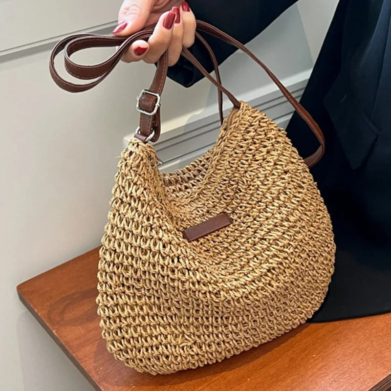 Camille – Sac Tressé Chic aux Tons Neutres