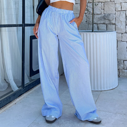 Elis – Pantalons Femme à Taille Haute et Jambe Large
