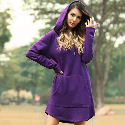 Juris - Robe sweat longue et confortable à capuche