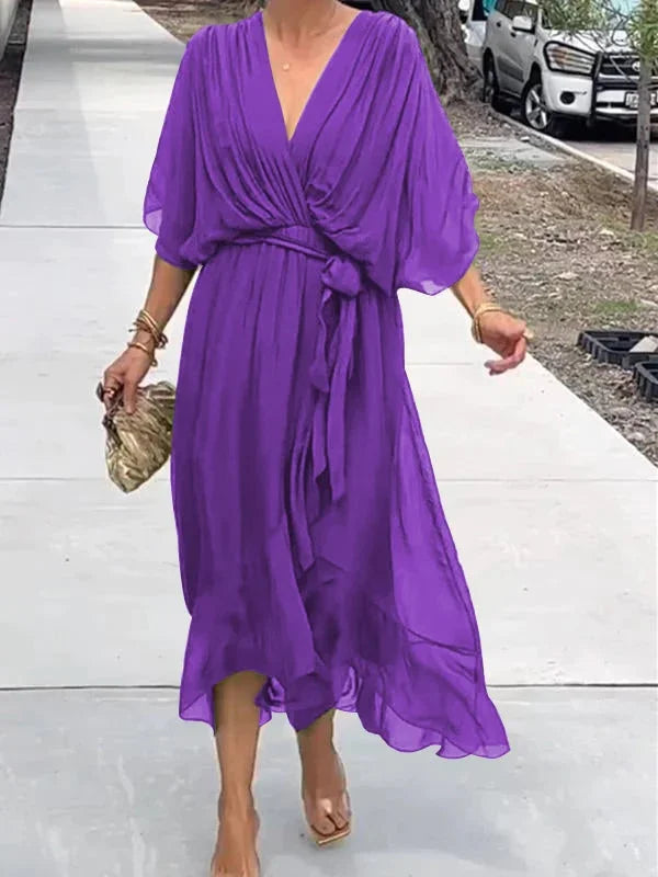 Loisa - Robe élégante en chiffon avec décolleté en V