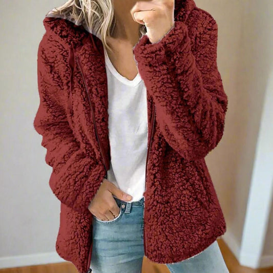 Celandine - Manteau en laine à capuche en peluche teddy