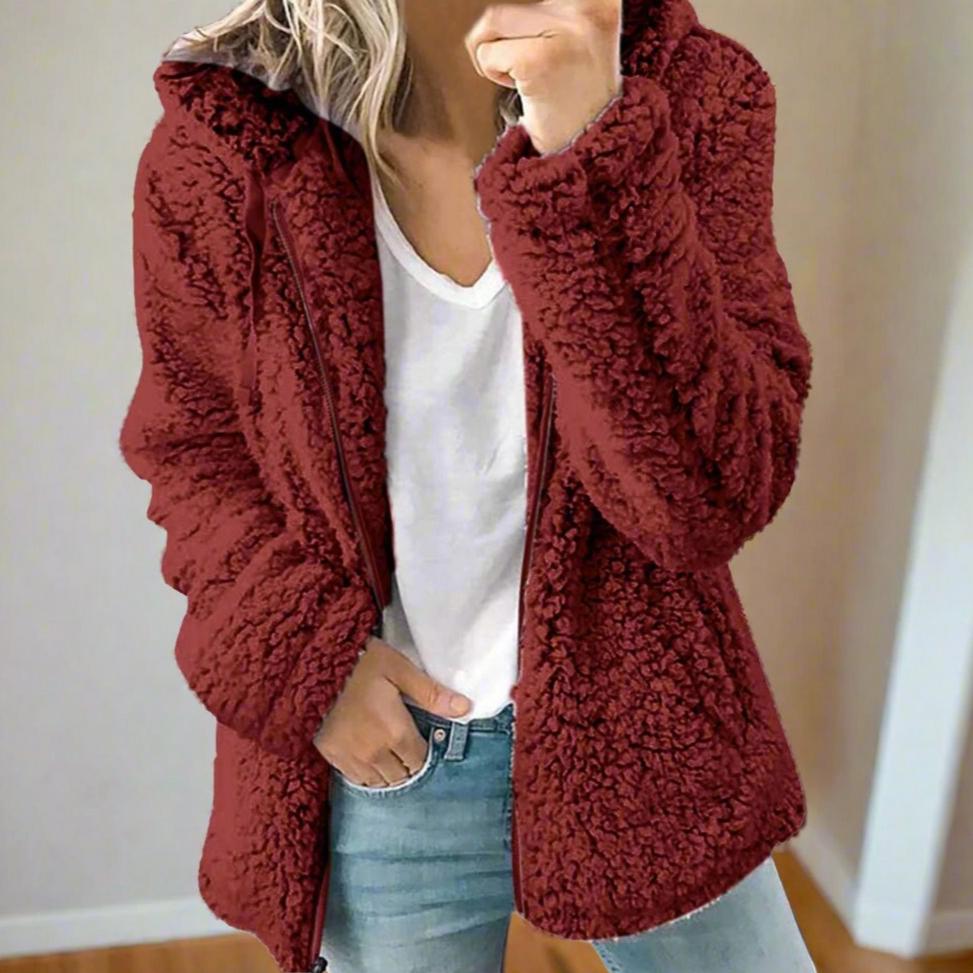 Celandine - Manteau en laine à capuche en peluche teddy