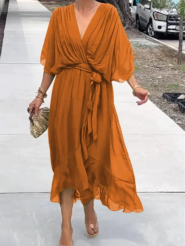 Loisa - Robe élégante en chiffon avec décolleté en V