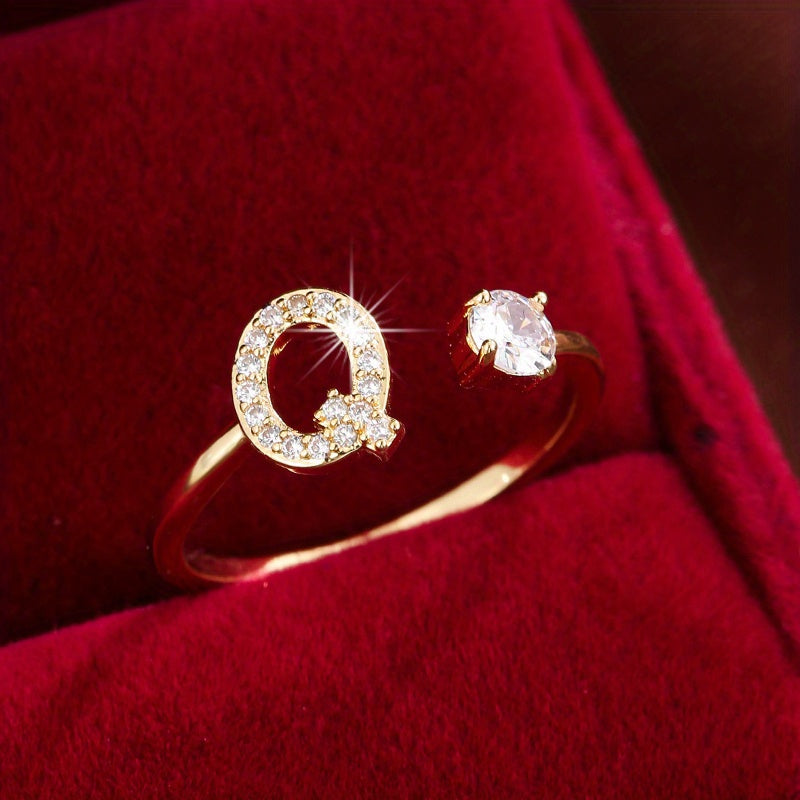 Nova – Bague ouverte moderne avec initiale et zircon
