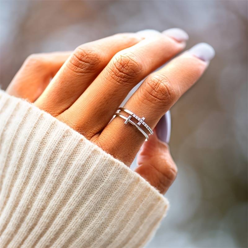 Double barre - bague croisée délicate