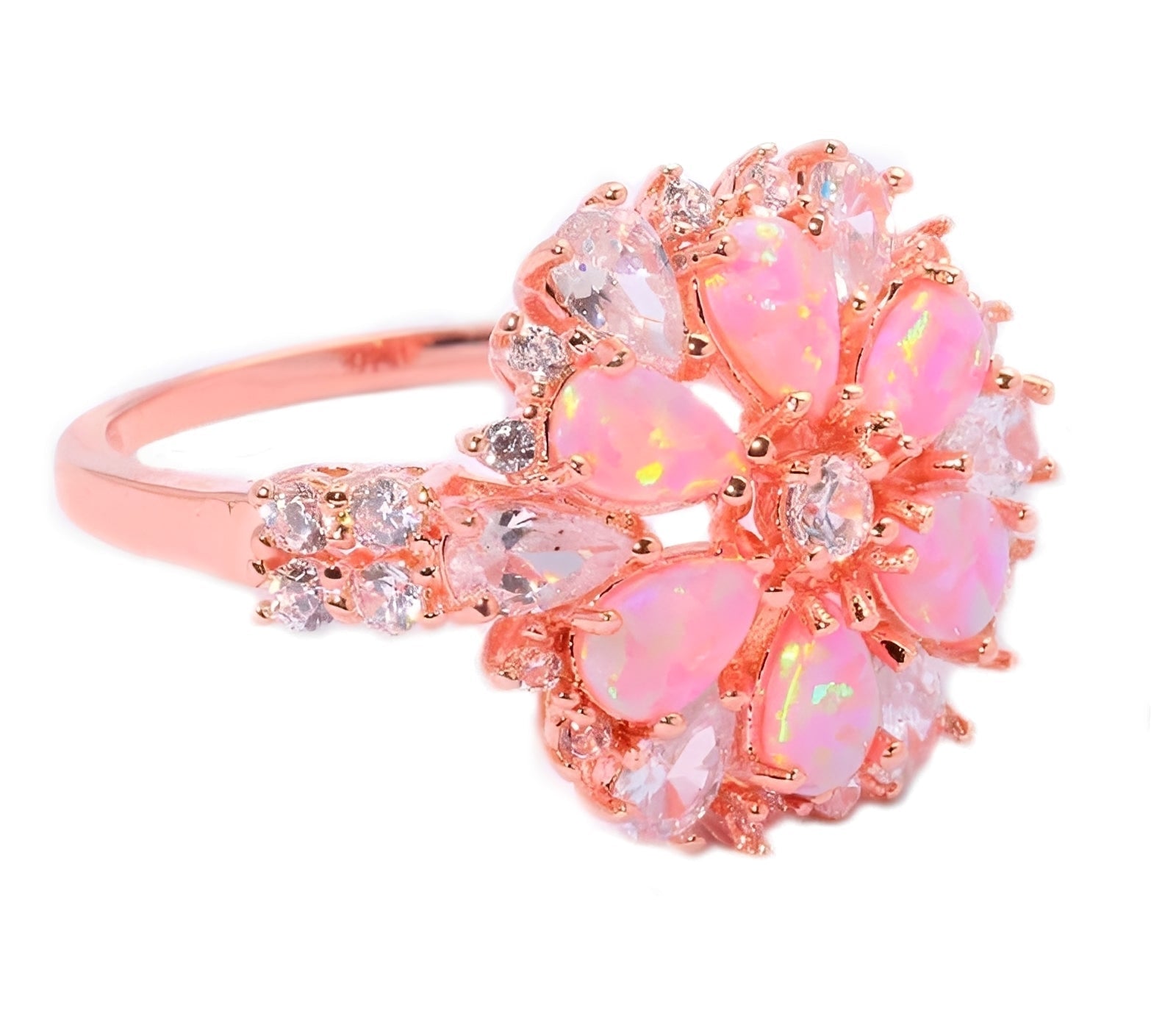 Rian – Bague fine fleur en opale de feu
